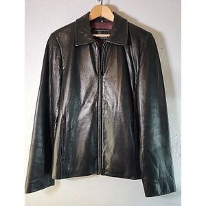 Adler Leather Jacket Womens Black Soft 100% Lambskin‎ Zip Front Lined Pockets M